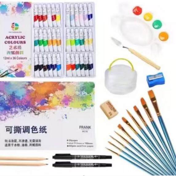 Pinturas de acrílico por atacado kit impermeável artesanato para crianças iniciantes pintura 12/24/36 cor pintura a óleo branco