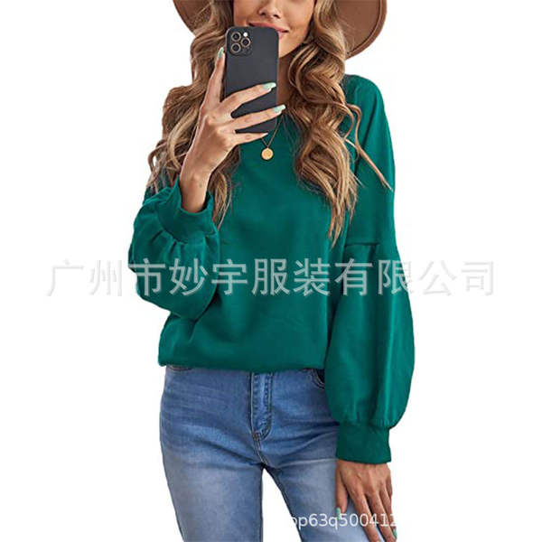 6607 Vendas rápidas da Amazon para mulheres de moda casual colar de cor de camisa esportiva com mangas compridas com mangas largas com roupa de guarda-roupa