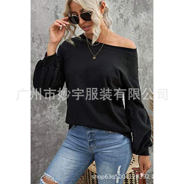 6607 Vendas rápidas da Amazon para mulheres de moda casual colar de cor de camisa esportiva com mangas compridas com mangas largas com roupa de guarda-roupa