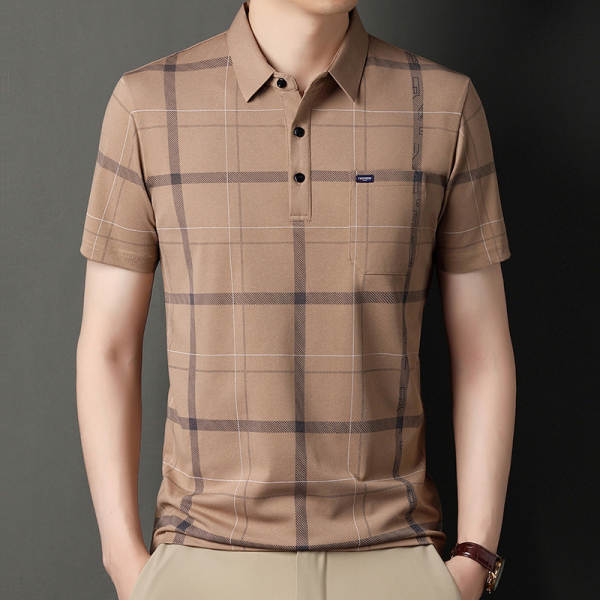 T-shirt masculino de pulseira curta 23 verão novo homem de meia-idade pulseira poli T-shirt papai vestido com roupa de negócios
