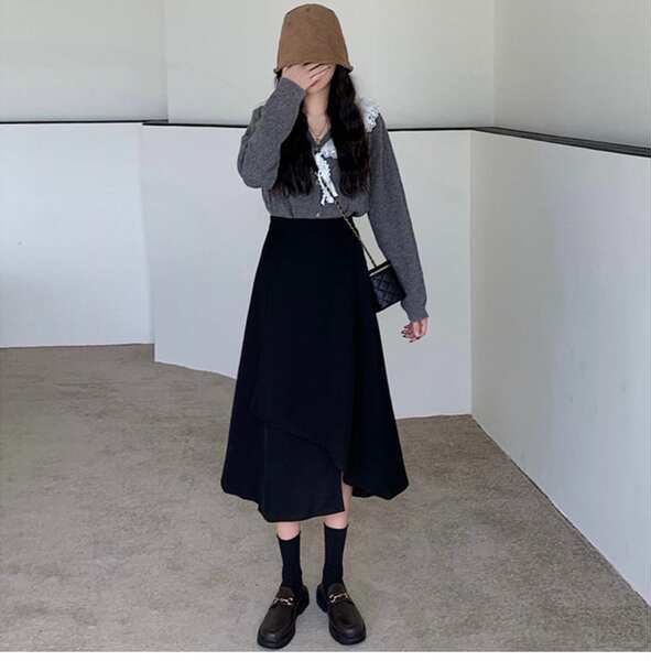 Vestido Preto Longo de Lã