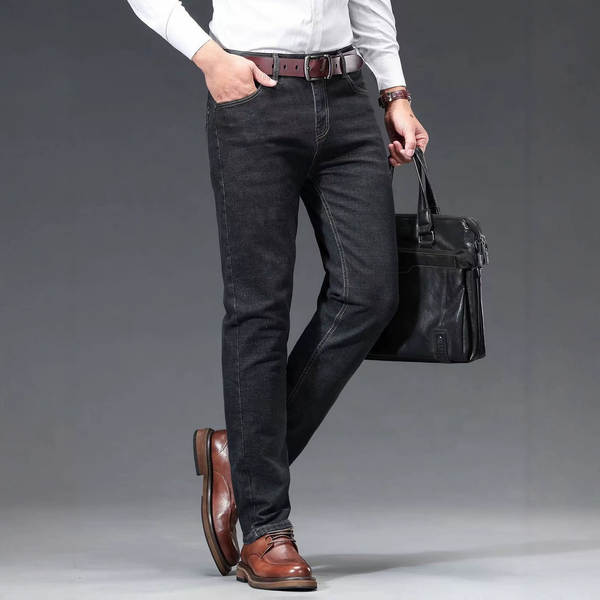 Fabricante atacado calça reta jeans 2026 primavera outono novo calça alta calças longas homens negócios de lazer calças jeans