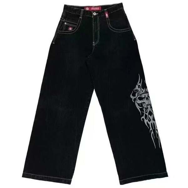 Transfronteiras JNCO Y2K Loose jeans masculino padrão hip-hop rua home homem calças largas