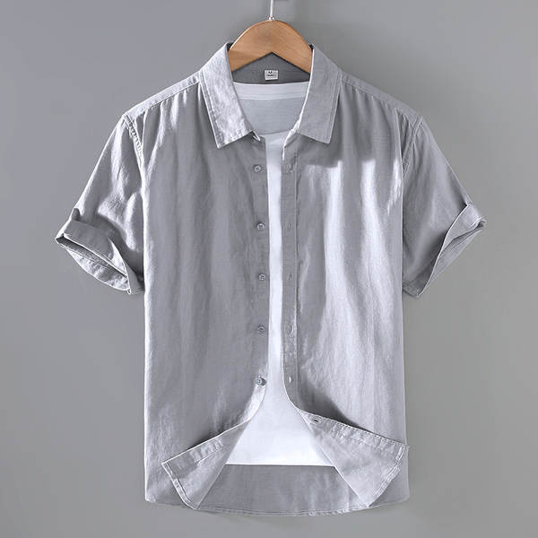 T-shirts masculinos de manga de cor pura com mangas curtas de verão baseado em roupas de manga fina e fina de estilo chinês