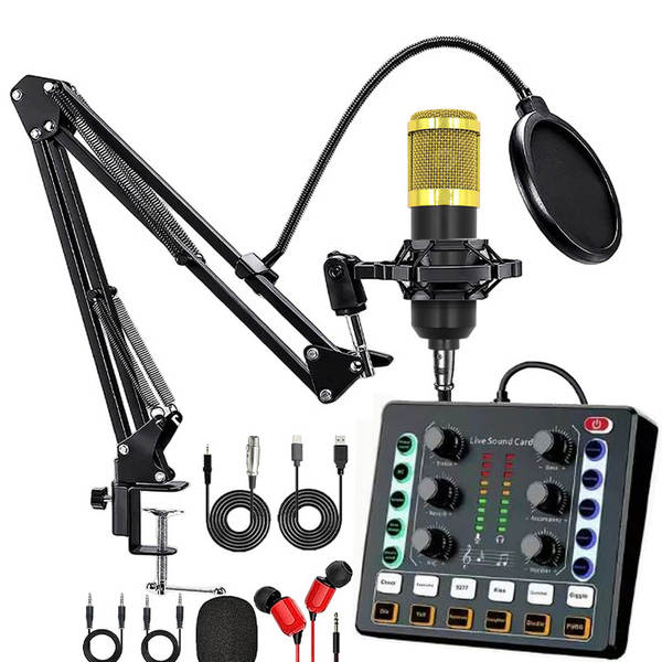 V8S cartão de som do celular Inglês kit de equipamentos de podcast bm800 microfone cantando celular F998 kit de transmissão ao vivo