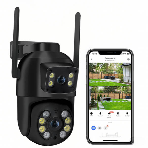 Câmera de segurança Wi-Fi, detecção automática, 360° panorâmica, câmera remota à prova d'água
