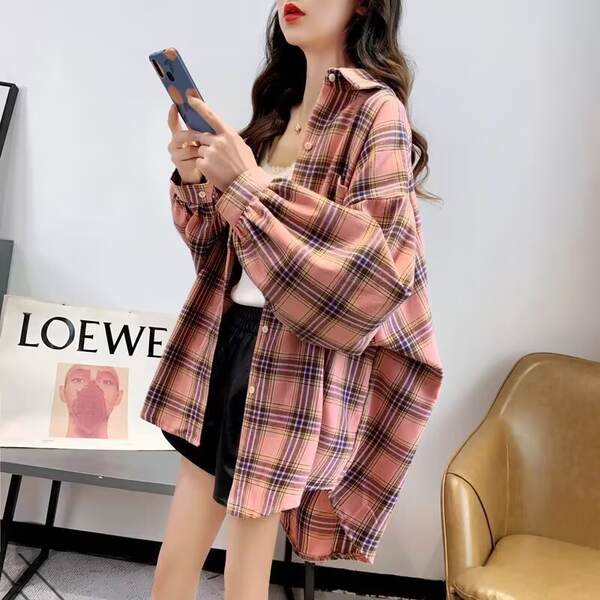 Camisa xadrez larga de outono