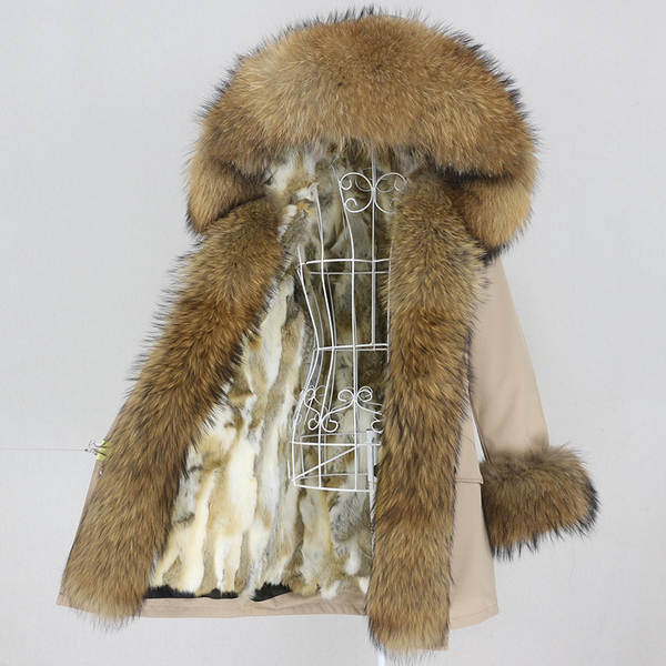 Comércio eletrônico transfronteiriço vestido de inverno feminino supera a mulher pode desmontar o cabelo real no cabelo longo coelho casaco de pele quente