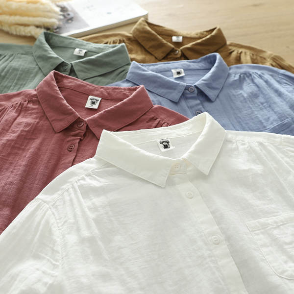 Venda direta do fabricante Camisa feminina de algodão puro de duas camadas Camisa feminina de algodão integral de primavera outono