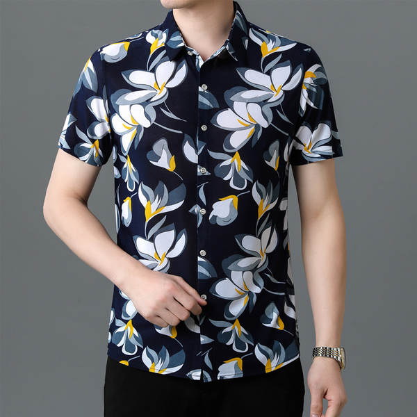 Camisa masculina de algodão flor