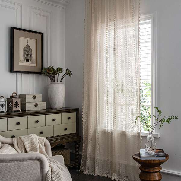 Cortina de Croche em Tom Creme