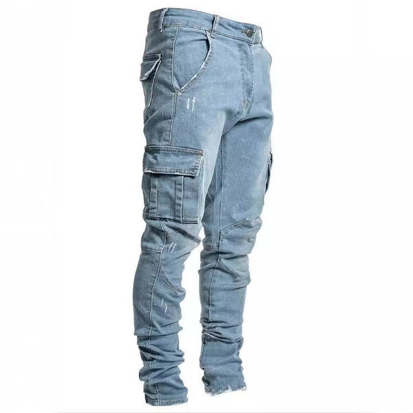 2022 Euro-americano transfronteiriço novo jeans masculino bolso lateral pequeno pé apertado jeans