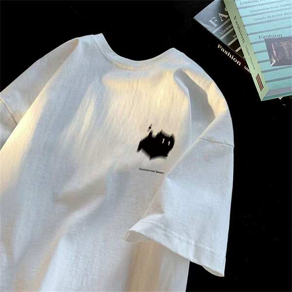 T-shirt de pulseira curta 200 gramas de verão novo de algodão puro masculino semi-pulseiro coreano de moda camisa de baixo