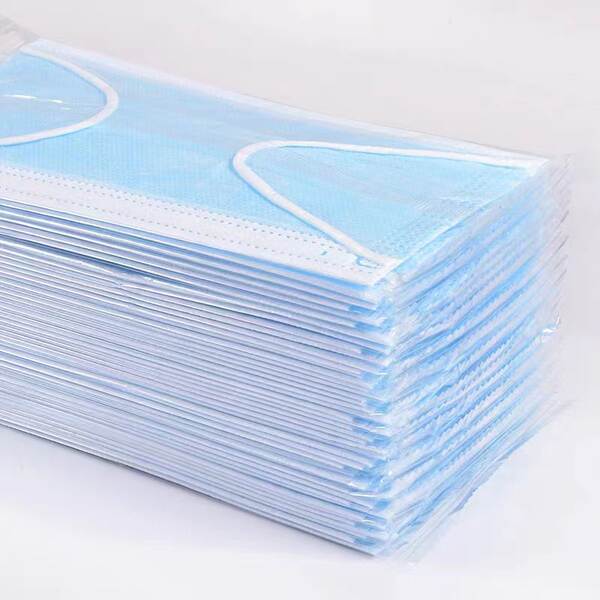 Fabricante de atacado descobre a máscara de uma única vez para adultos com três camadas de proteção contra poeira azul permeável embalagem independente