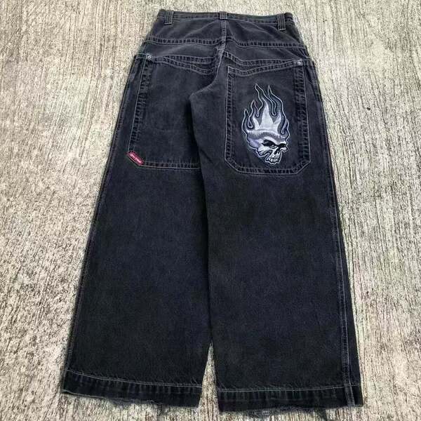 Transfronteiras JNCO Y2K Loose jeans masculino padrão hip-hop rua home homem calças largas