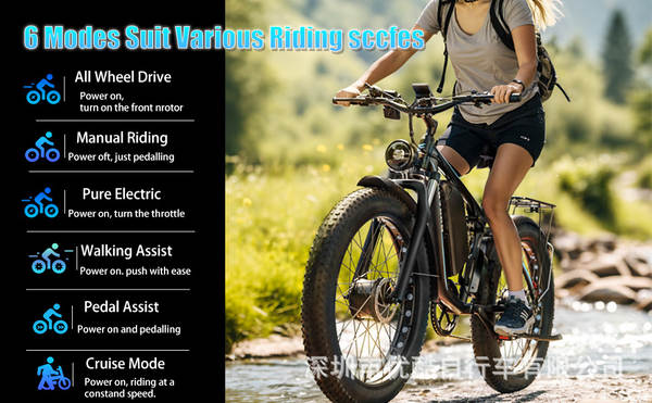 Fabricante atacado Ebycco bicicletas elétricas de dois motores 32AH 26 polegadas 7 velocidades gordura dupla mountain bike hidráulica