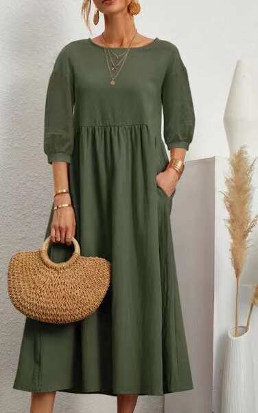 Vestido curto de manga com bolsos