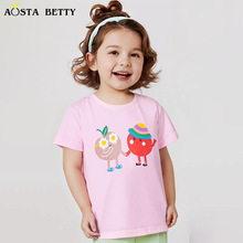 26 verão novo T-shirt menina amor arco-íris impressão crianças roupa esportiva de algodão bebê corda curta luva roupa