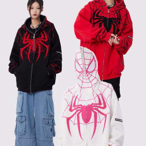 2024 Transfronteiriço Europa e América Peso pesado camisa de algodão masculino e feminino casal Homem-Aranha Vestido de guarda-roupa de tamanho superior casaco