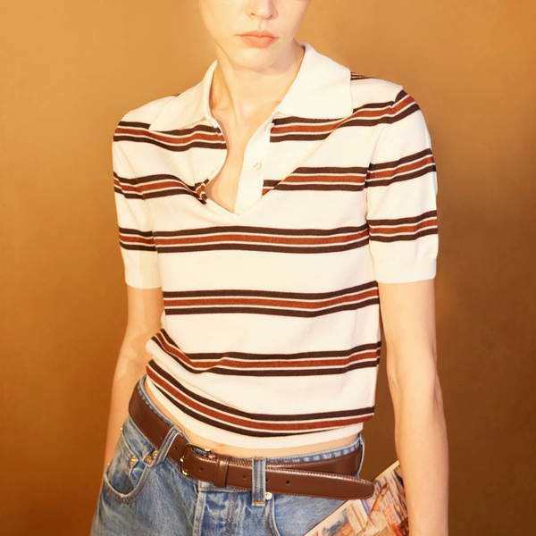 MADEINMA Pele suave de corda de ovelha - Camiseta de couro curto da MIU