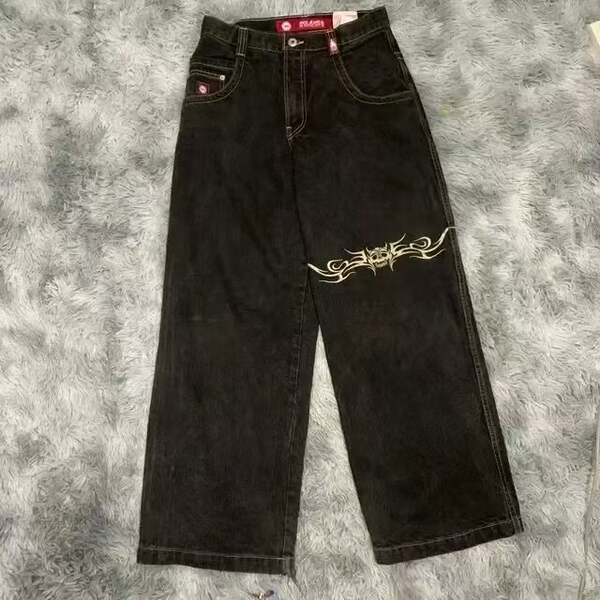 Transfronteiras JNCO Y2K Loose jeans masculino padrão hip-hop rua home homem calças largas