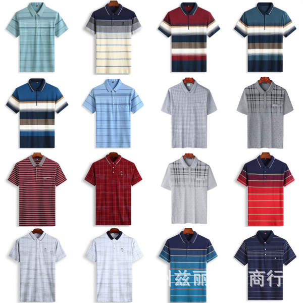Papai vestido de alta qualidade T-shirt homem mais velho relaxação faixa curta pulseira T-shirt homem de verão polo camisa