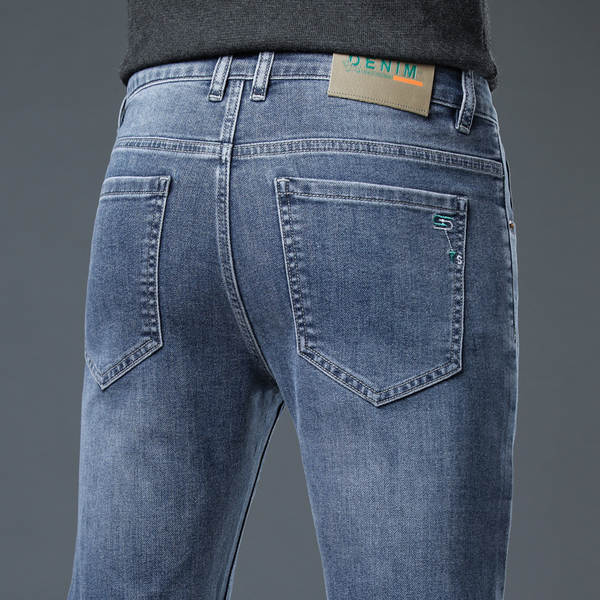 2026 Outono novo jeans masculino revestimento retangular elástico grosso modelo macio confortável masculino calças compridas