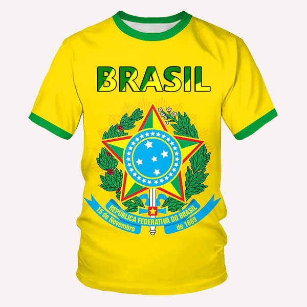 T-Shirt masculino brasileiro 3D T-Shirt O T-Shirt esportivo da equipe de futebol de rua masculino DIY base ajustável para a ordem de massa