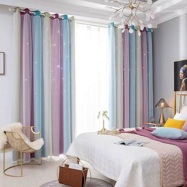 Morandy gradual estrela estrela cortinas tremer rede princesa vermelha cortinas duplas cortinas quarto cortinas
