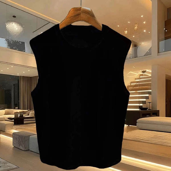 Em 2025, a nova camisa esportiva de design de moda não-deformável super elástica sem mangas de algodão puro