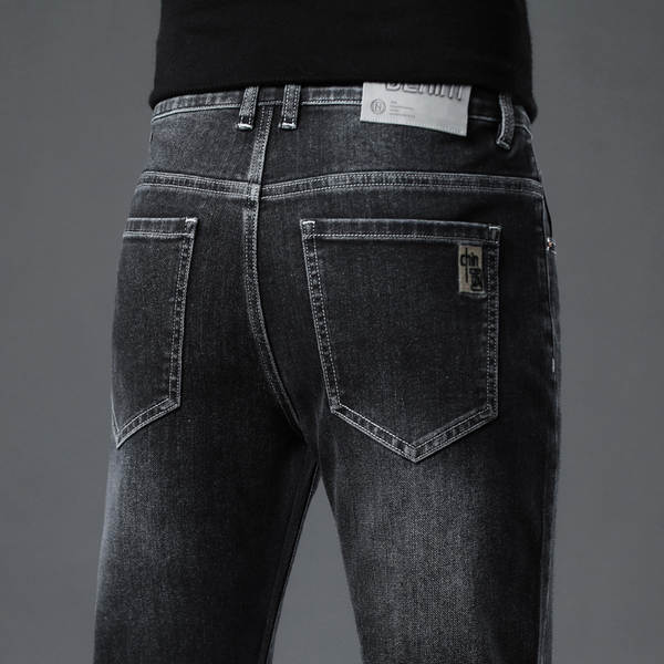 2026 Outono novo jeans masculino revestimento retangular elástico grosso modelo macio confortável masculino calças compridas