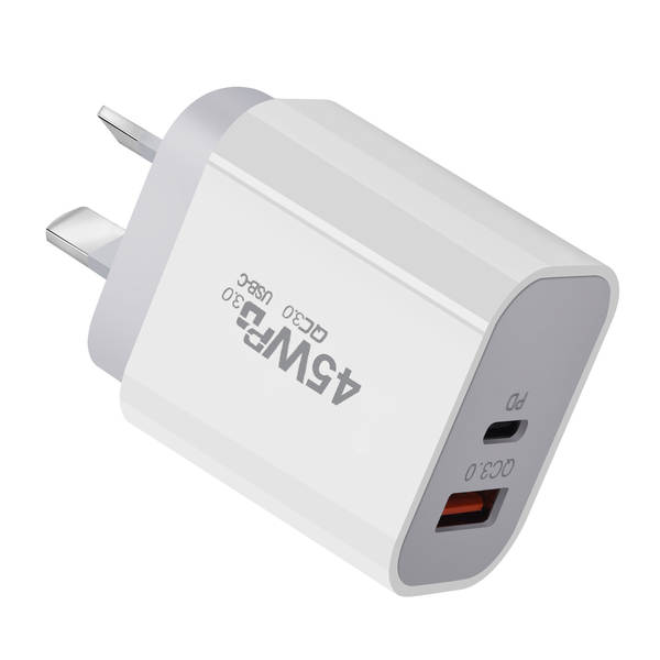 Carregador de PD padrão 45W Adaptador de PD duplo 45W para carregador de nitrogênio IP16X para celulares