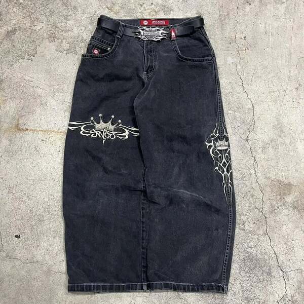 JNCO Y2K Loose jeans masculino padrão hip-hop rua masculino calças largas