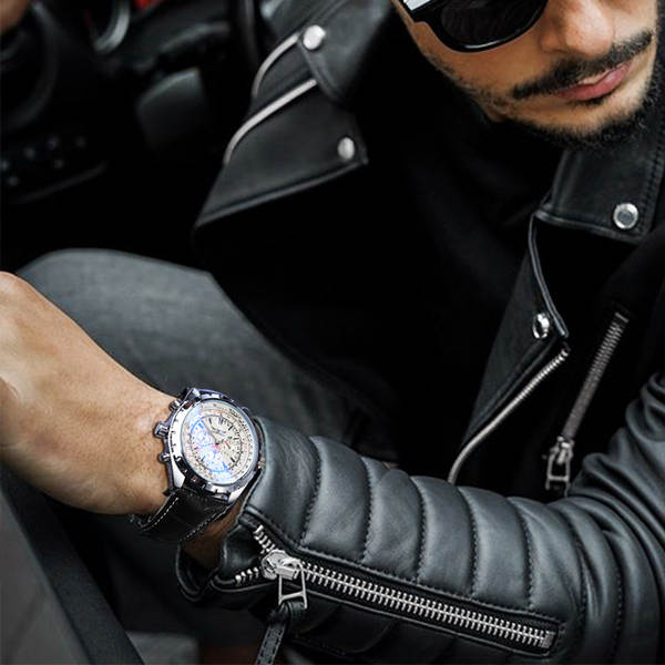 jaragar estilo europeu masculino moda recreativa mecânica multifuncional vidro azul relógio mecânico automático