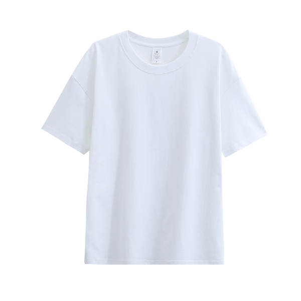 Novo peso pesado de 230 gramas algodão puro branco pano de pano curto T-shirt feminino folheto semi-lençado camiseta masculina por atacado