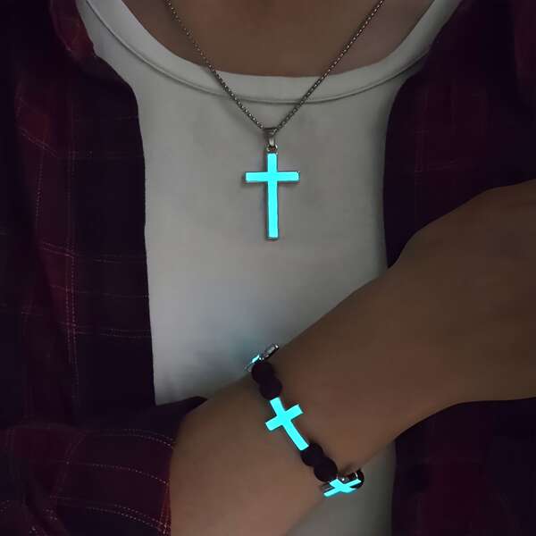Transfronteiriço Amazônia explosivo noite cruz colar colar colar suíte masculino e feminino elegante colar colar brilhante
