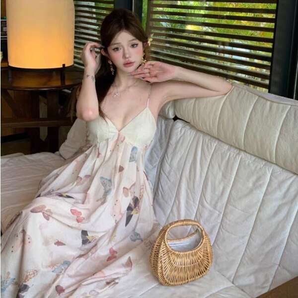 300 kg grande e pequena gordura mm novo estilo chinês de trabalho pesado suspensão de tamanho médio e comprido Jiangnan mousse vestido de verão suspensão feminino