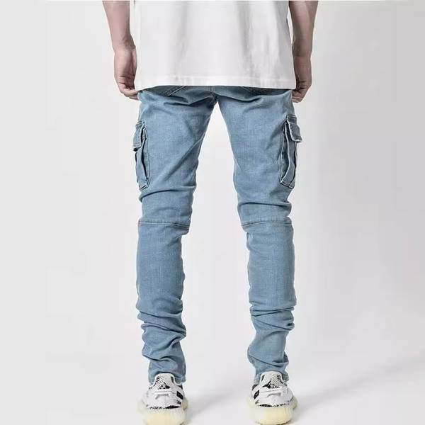 2021 Euro-americano transfronteiriço novo jeans masculino bolso lateral de pernas estreitas jeans NK388
