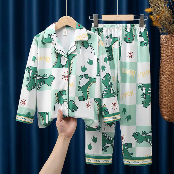 Crianças do Sudeste Asiático roupas de dormir meninos com mangas compridas calças bonitas desenhos animados primavera outono roupas para meninos vestir em casa no verão