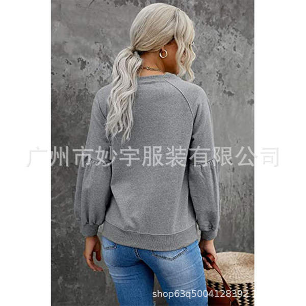 6607 Vendas rápidas da Amazon para mulheres de moda casual colar de cor de camisa esportiva com mangas compridas com mangas largas com roupa de guarda-roupa