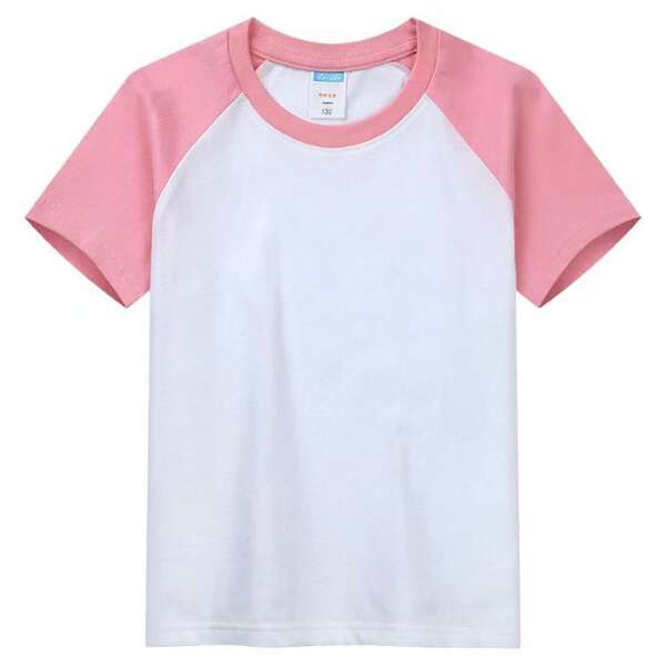 Venda direta de fábrica para meninos e meninas doces da mesma cor de algodão puro 180 gramas Camiseta de Criança personalizada de pulseira curta logo de impressão