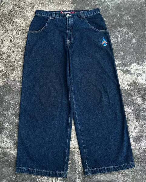 Transfronteiras JNCO Y2K Loose jeans masculino padrão hip-hop rua home homem calças largas