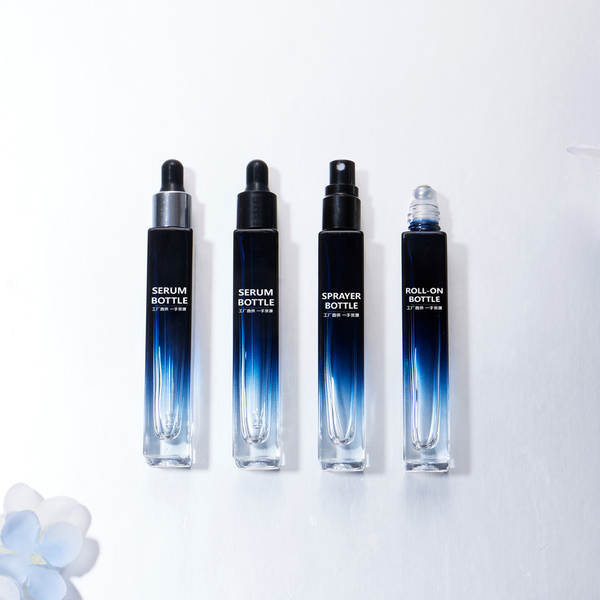 Quadrado 10ml garrafa de vidro gradual de cor de perfume de óleo essencial rolando garrafa de perfume de pressão de pulverização de vidro de garrafa de distribuição