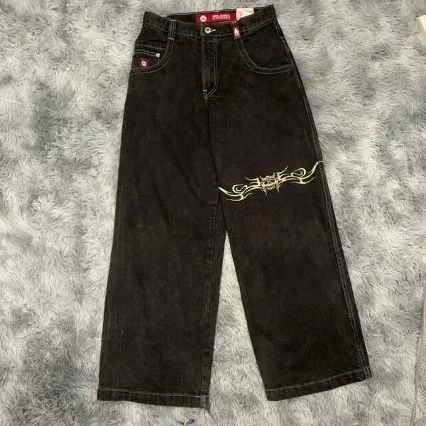 JNCO Y2K Loose jeans masculino padrão hip-hop rua masculino calças largas