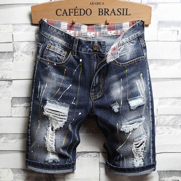 Camiseta de jeans masculino mais quebrado cinquenta mendigos calças quatro temporadas personagem masculino jeans jeansmen