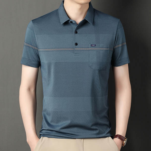 T-shirt masculino de pulseira curta 23 verão novo homem de meia-idade pulseira poli T-shirt papai vestido com roupa de negócios
