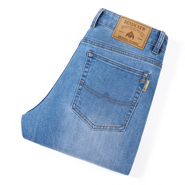 2026 Outono novo jeans masculino revestimento retangular elástico grosso modelo macio confortável masculino calças compridas