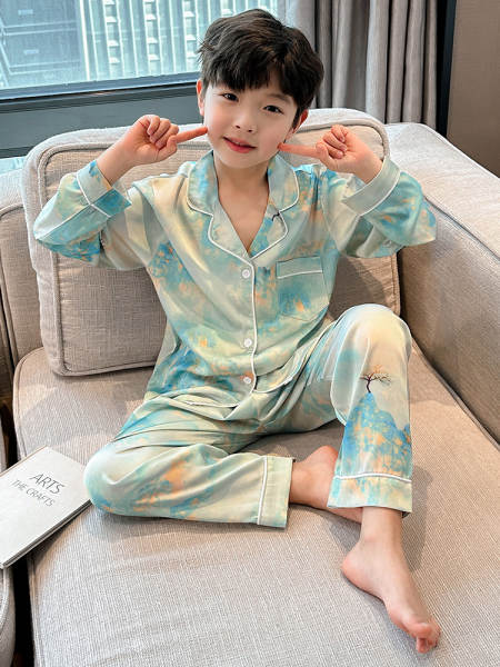 Roupa de cama para meninos Primavera-Verão 2026 Nova roupa de ar condicionado para meninos com mangas compridas em casa