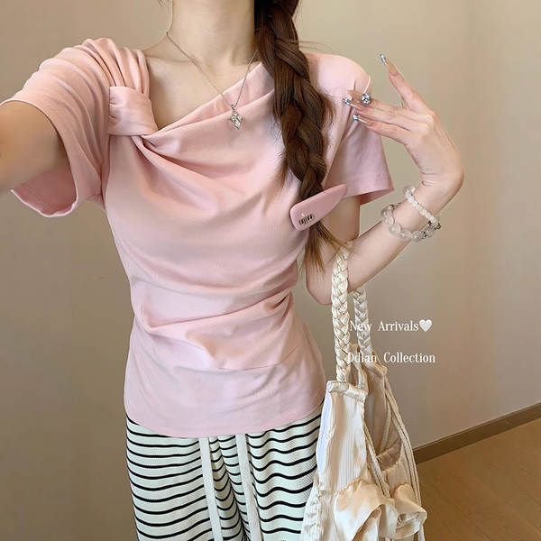 Camisa feminina rosa curta