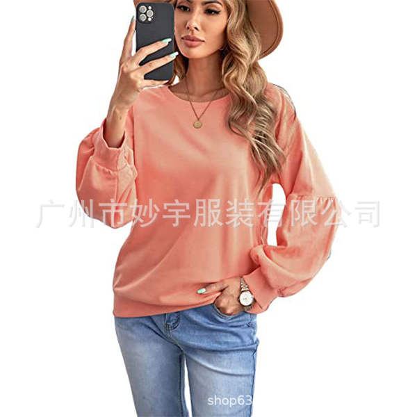 6607 Vendas rápidas da Amazon para mulheres de moda casual colar de cor de camisa esportiva com mangas compridas com mangas largas com roupa de guarda-roupa